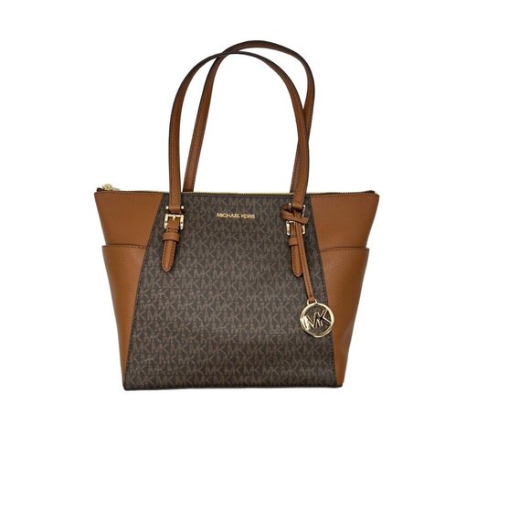 MICHAEL KORS Charlotte Large MK Signature Leather Top-Zip Tote Brown - Picture 13 of 13
